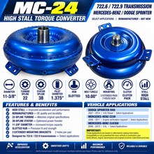 Load image into Gallery viewer, Mercedes-Benz Dodge Sprinter MC24 MC40 remanufactured high-stall torque converter for select 722.6 and 722.9 automatic transmissions, 22 splines, 1.375 inch pilot, reference 2212500102
